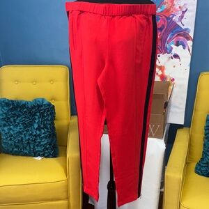 Red Track Pants with navy blue  Stripe size medium
